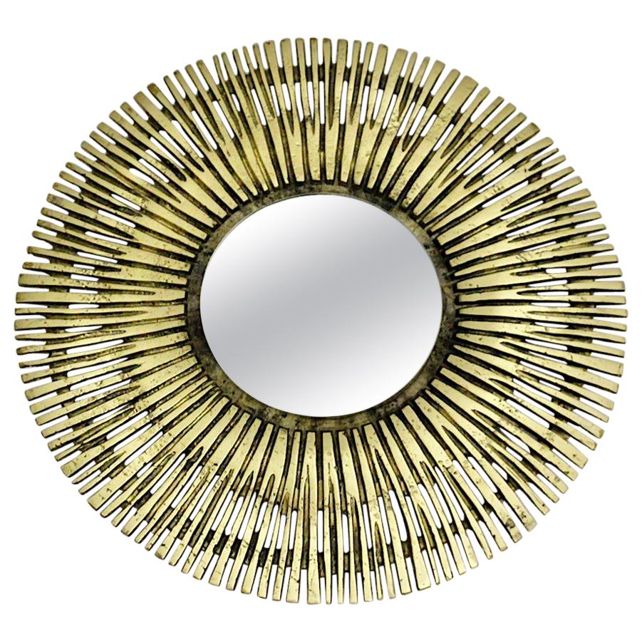 Brass Vintage Round Design Sunburst Mirror or Wall Mirror, France, 1960s