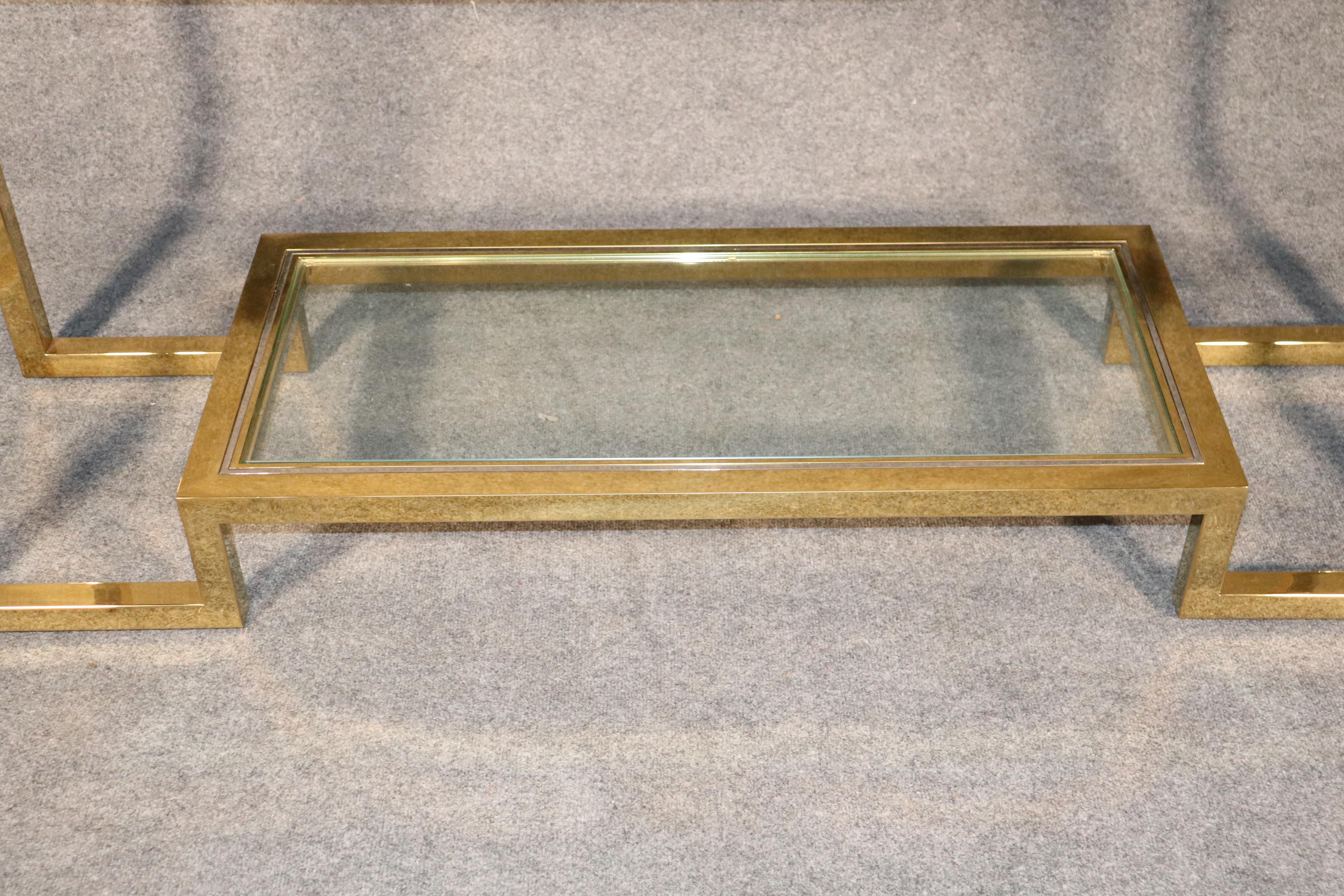 Mid-Century Modern Brass w/ Chrome Trim Console Table For Sale