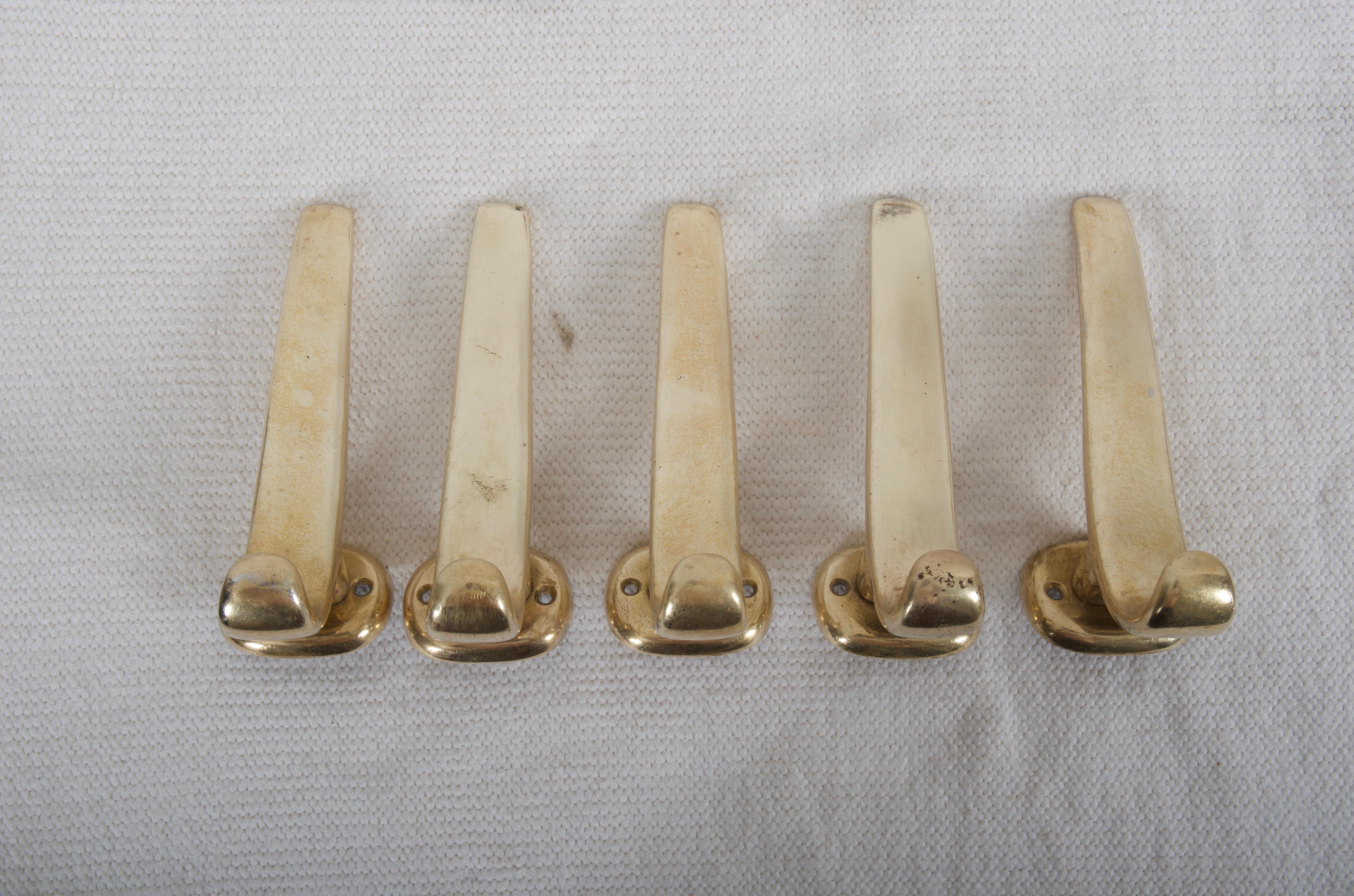 Mid-20th Century Brass Wall Coat Hooks Attributed to Oswald Haerdtl For Sale