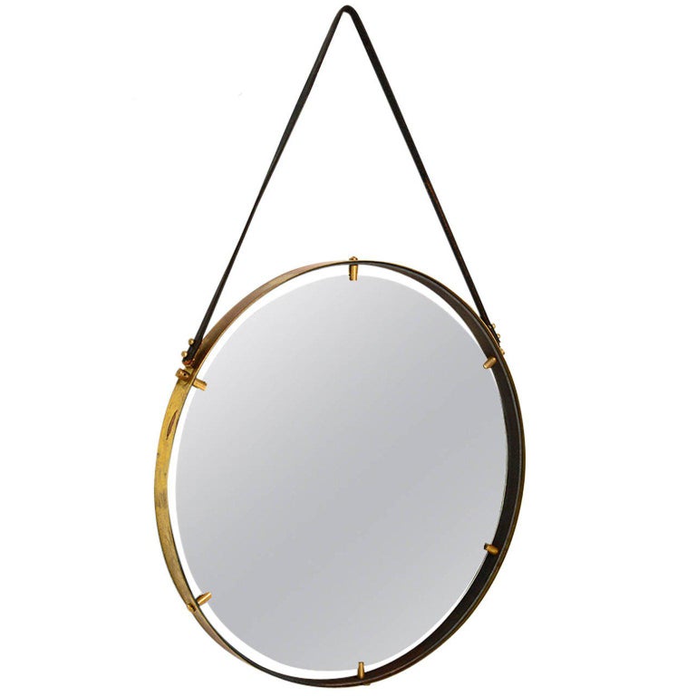 Brass Wall Hanging Mirror Ambianic For, Retro Round Wall Hanging Mirror With Leather Strap