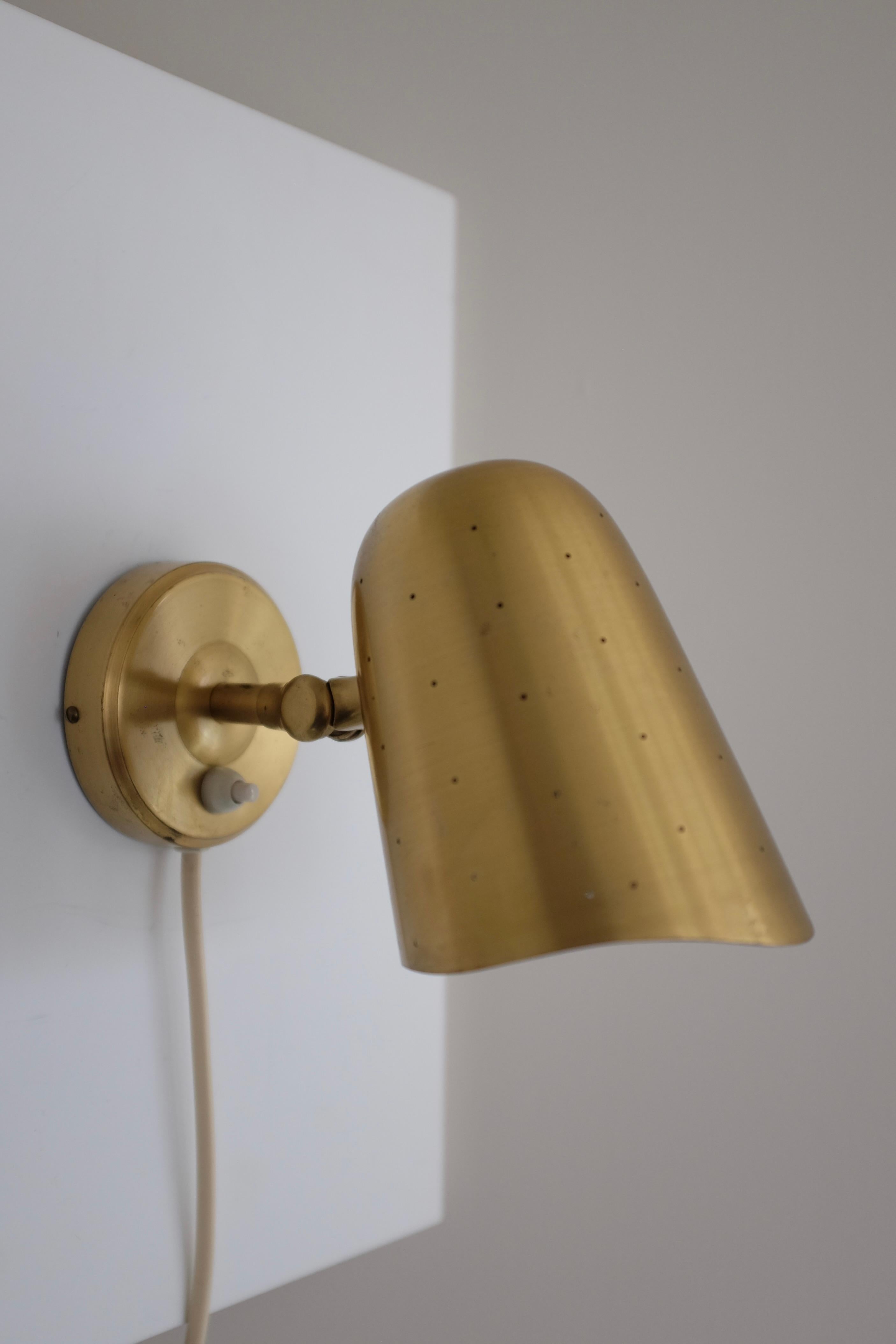 Swedish Brass Wall Lamp from Boréns For Sale
