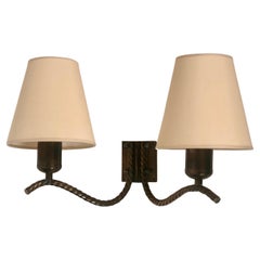 Lampe murale en laiton des années 1930 avec abat-jour en soie, Autriche