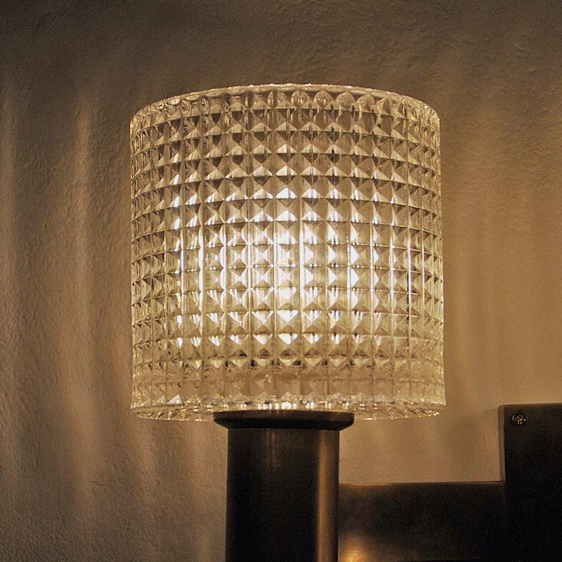Crystal Glass and Brass Wall Lamp Pair by Carl Fagerlund, Orrefors Sweden 1960s 2