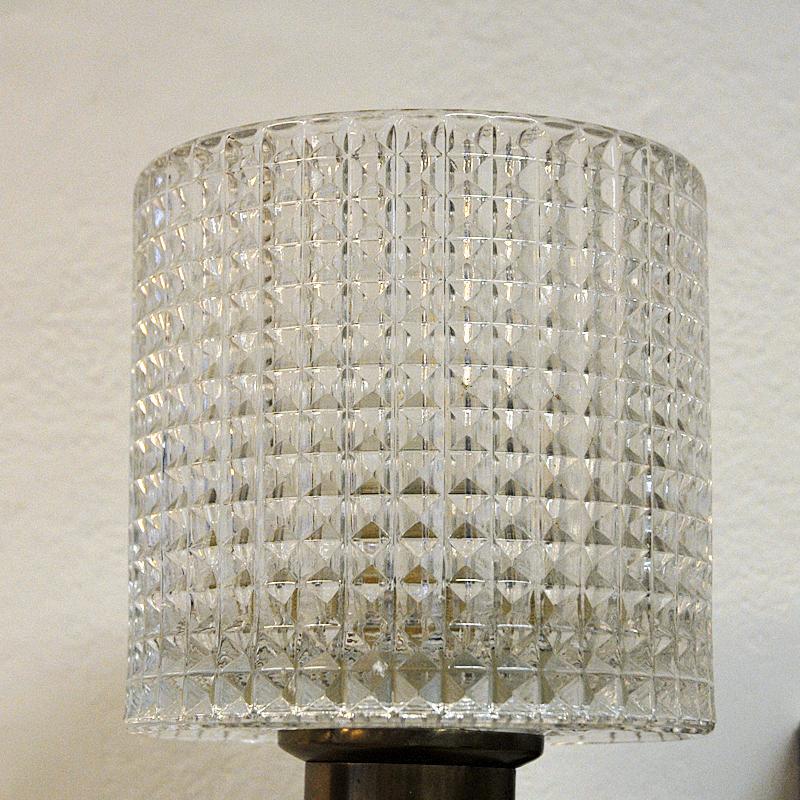 Crystal Glass and Brass Wall Lamp Pair by Carl Fagerlund, Orrefors Sweden 1960s 3