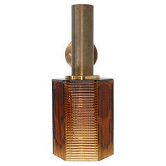 Brass Wall Lamp with Copper Reliëf Glass, 1960, Denmark