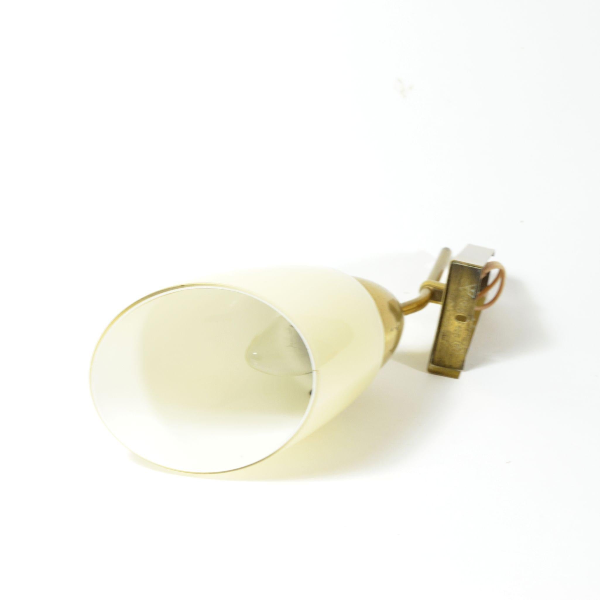Brass Wall Lamp with Vanilla Lamp-Shade, Czechoslovakia, 1960s In Good Condition For Sale In Zbiroh, CZ