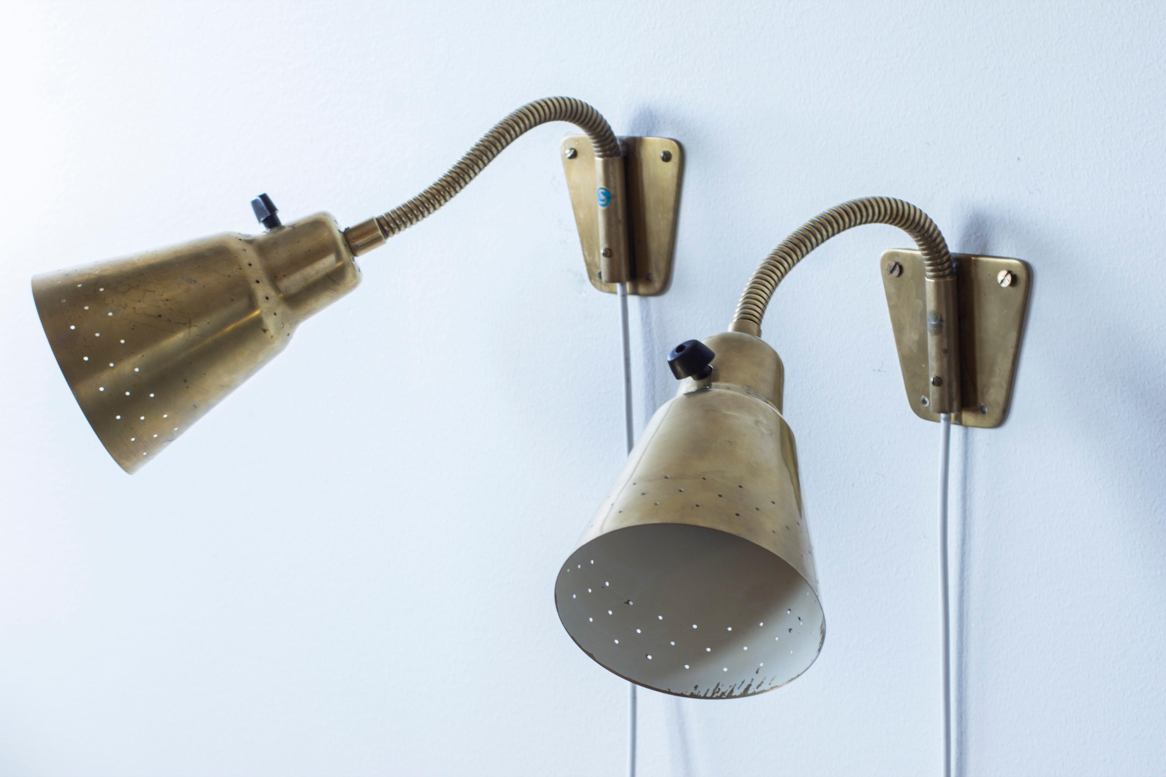 Brass wall lamps model V- 18 by Eje Ahlgren, Bergboms, Sweden, 1950s For Sale 6