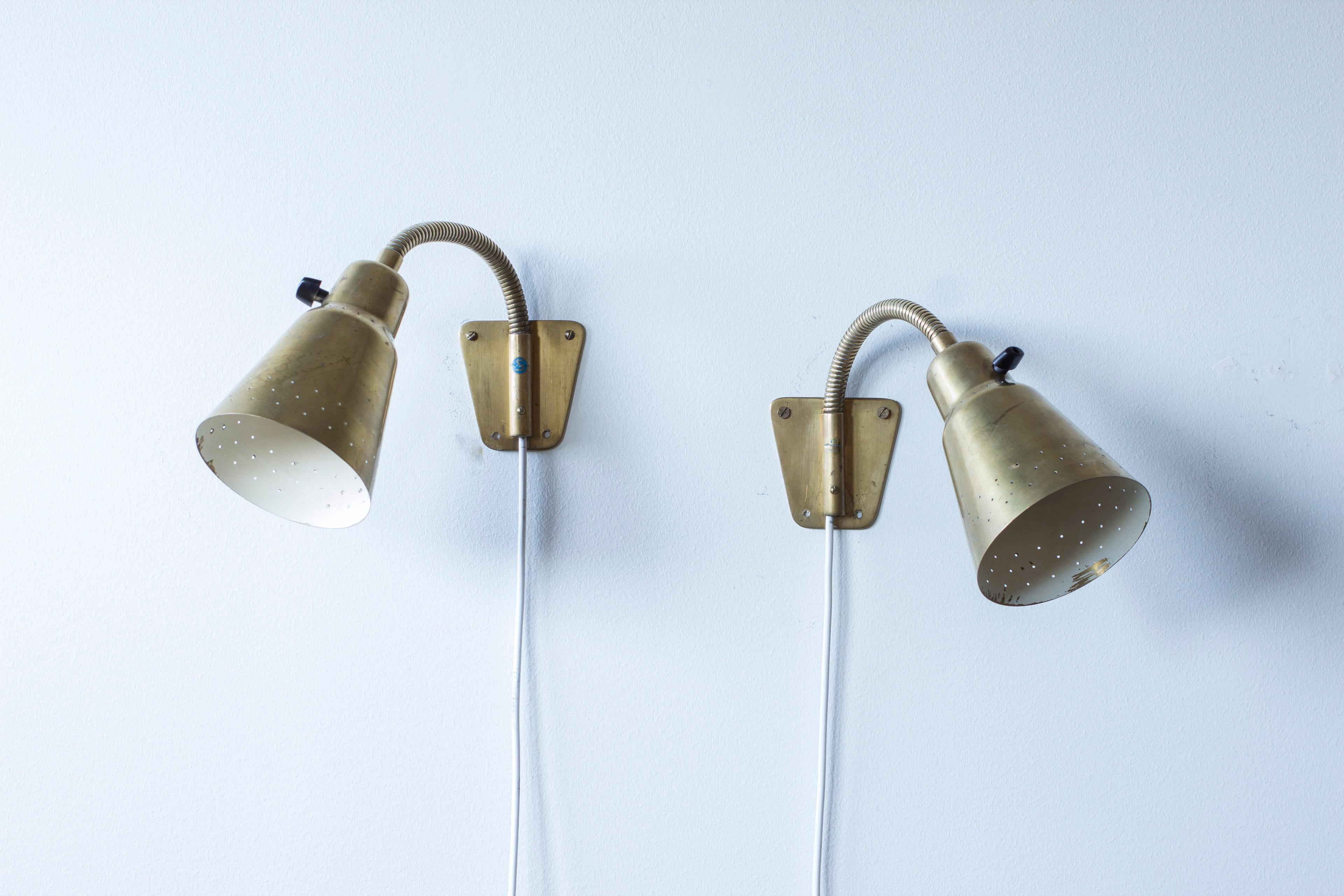 Brass wall lamps model V- 18 by Eje Ahlgren, Bergboms, Sweden, 1950s For Sale 7