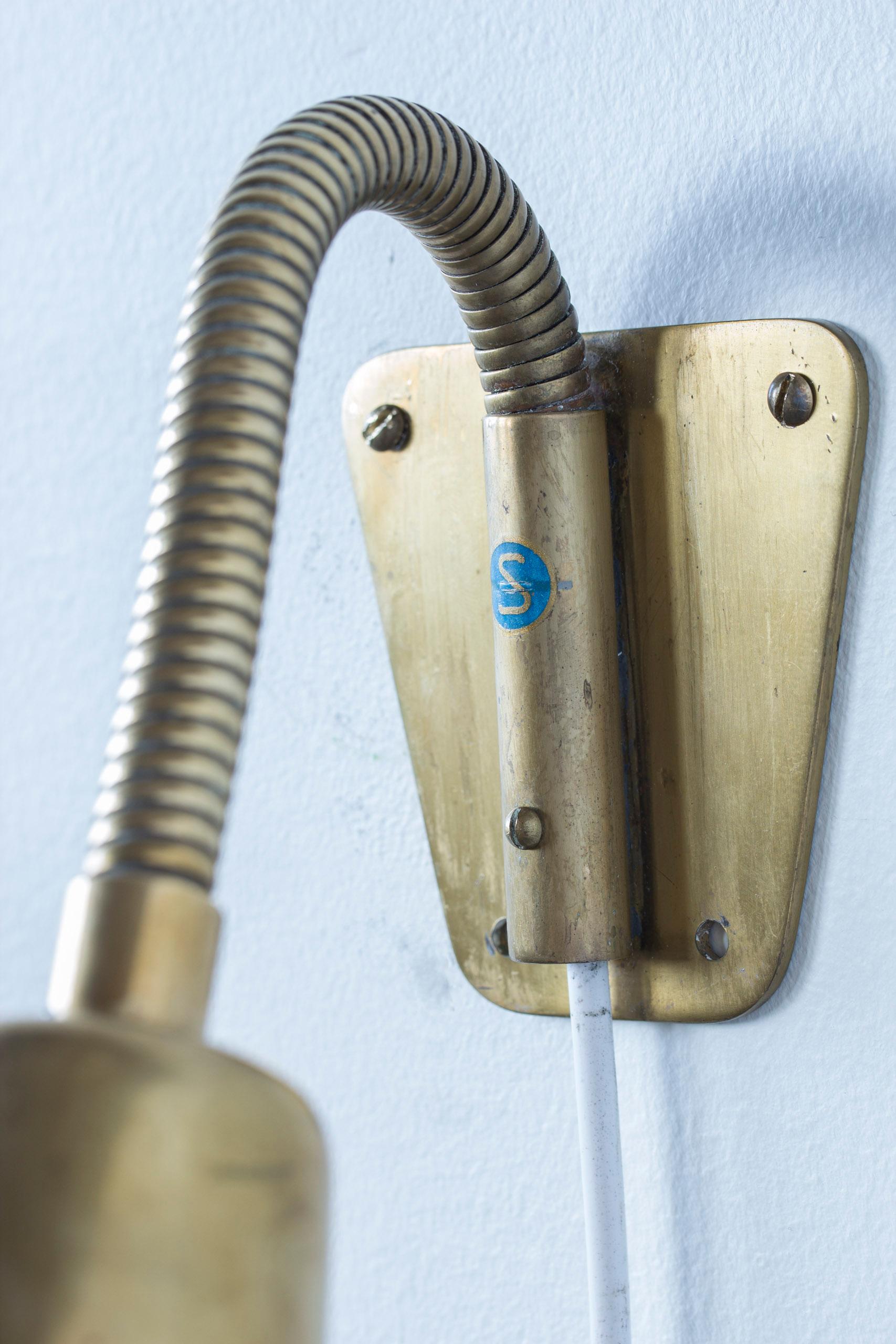 Brass wall lamps model V- 18 by Eje Ahlgren, Bergboms, Sweden, 1950s For Sale 1