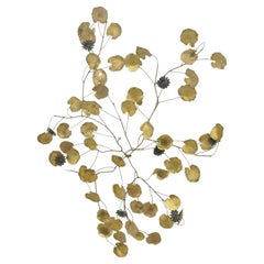 Brass Wall Leaf Sculpture by Curtis Jere, Signed in Metal, Copper an Brass