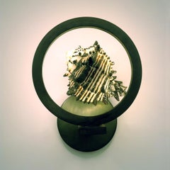 Brass Wall Light "object d'art", "Nauti" Rustic Bronze and Shell, Made in Italy