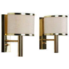 Brass Wall Lights 'Pair' by Mejlstrom, 1970s, Danish Sconces with Shades