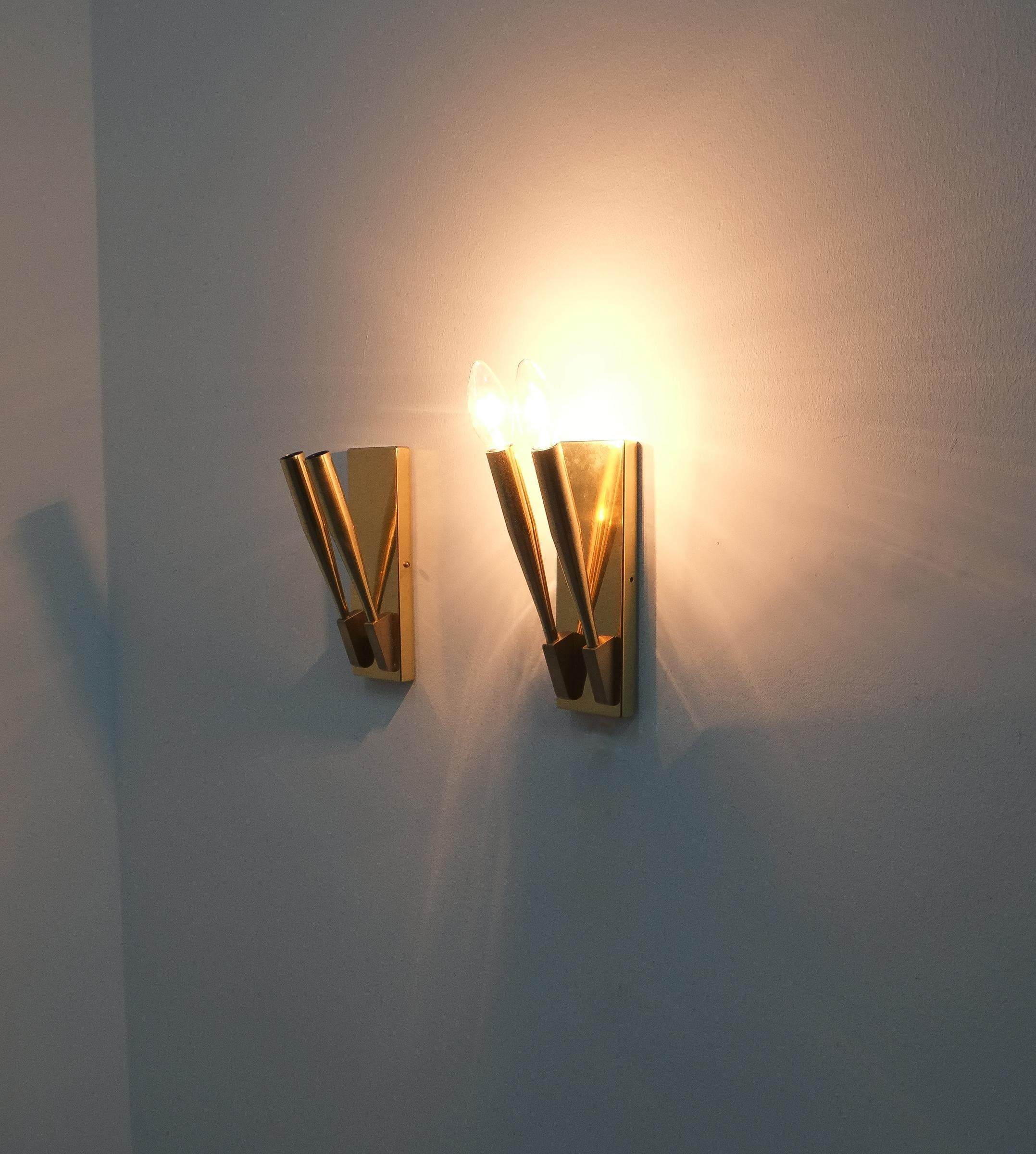 Italian Brass Wall Lights Sconces Attributed Gio Ponti Midcentury