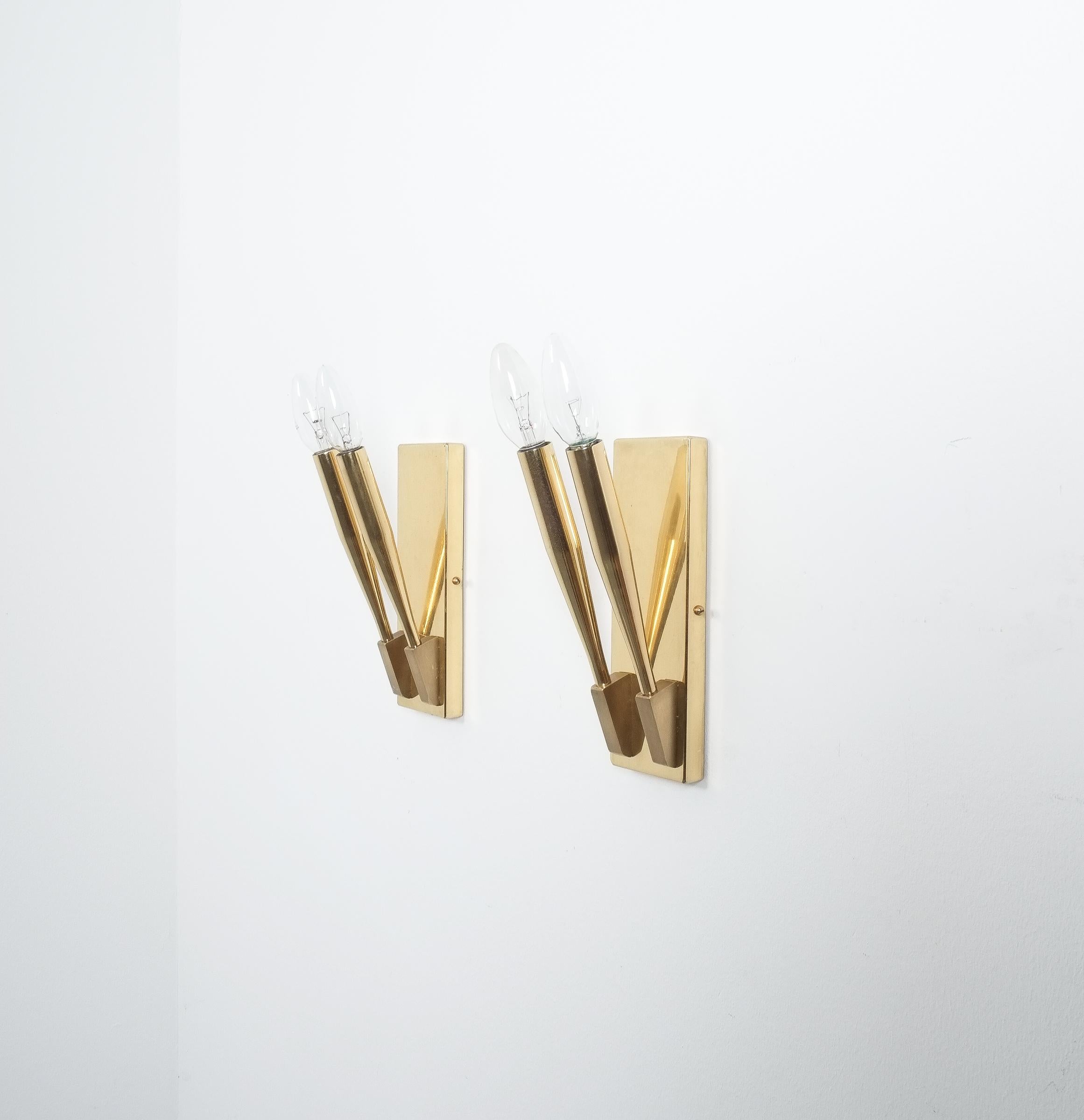 Polished Brass Wall Lights Sconces Attributed Gio Ponti Midcentury