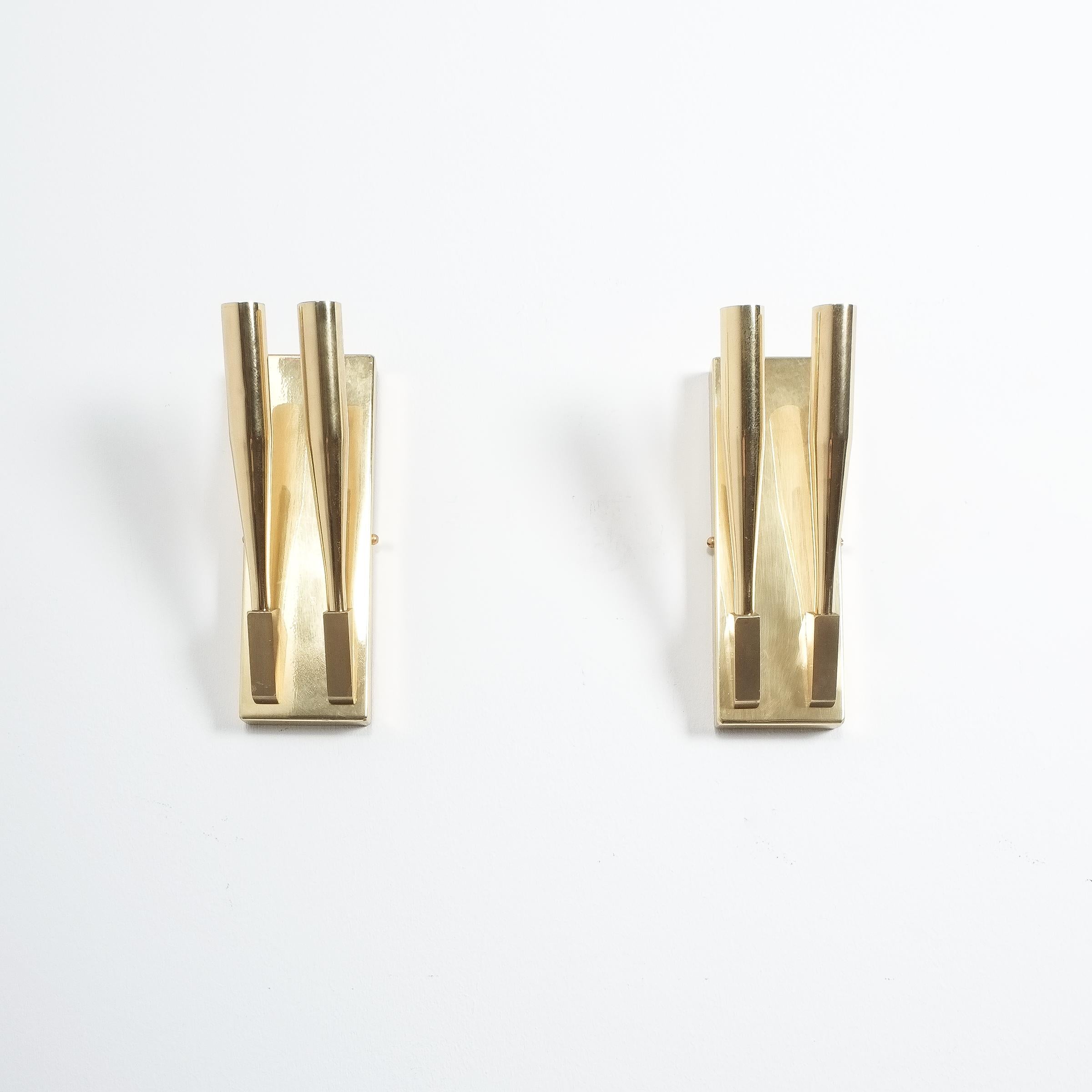 Brass Wall Lights Sconces Attributed Gio Ponti Midcentury In Good Condition In Vienna, AT