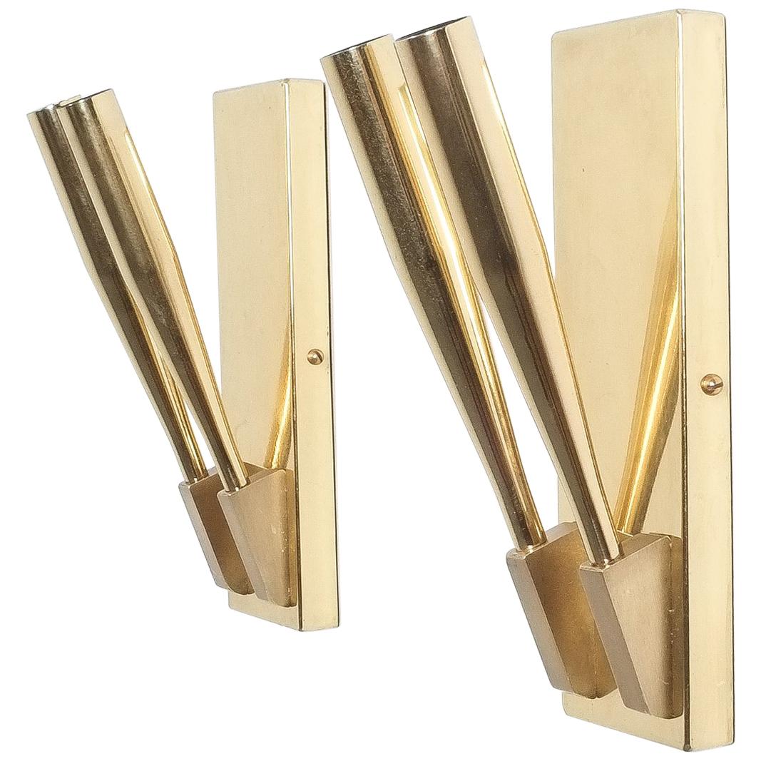 Brass Wall Lights Sconces Attributed Gio Ponti Midcentury
