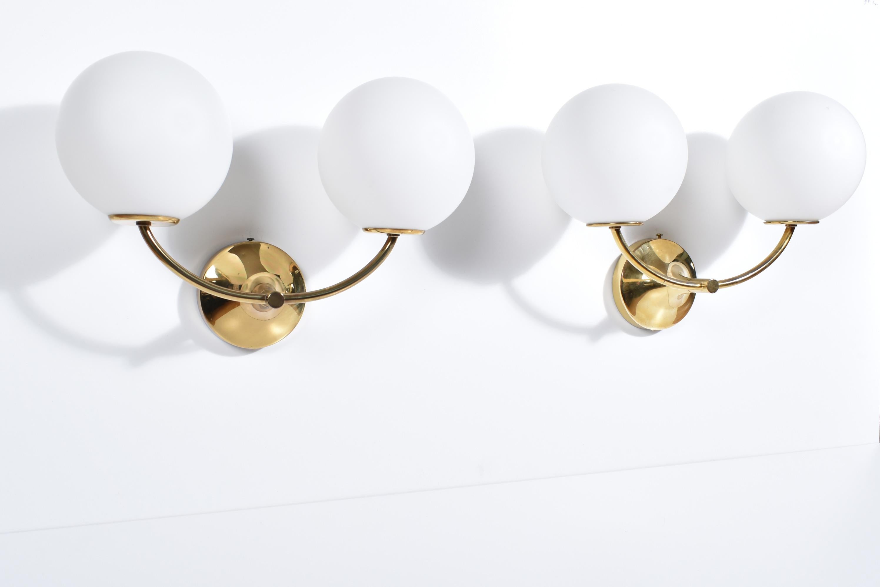 Brass Wall lights With Globes, Max Bill / E.R. Nele for Temde, Set of Four, 1960 4