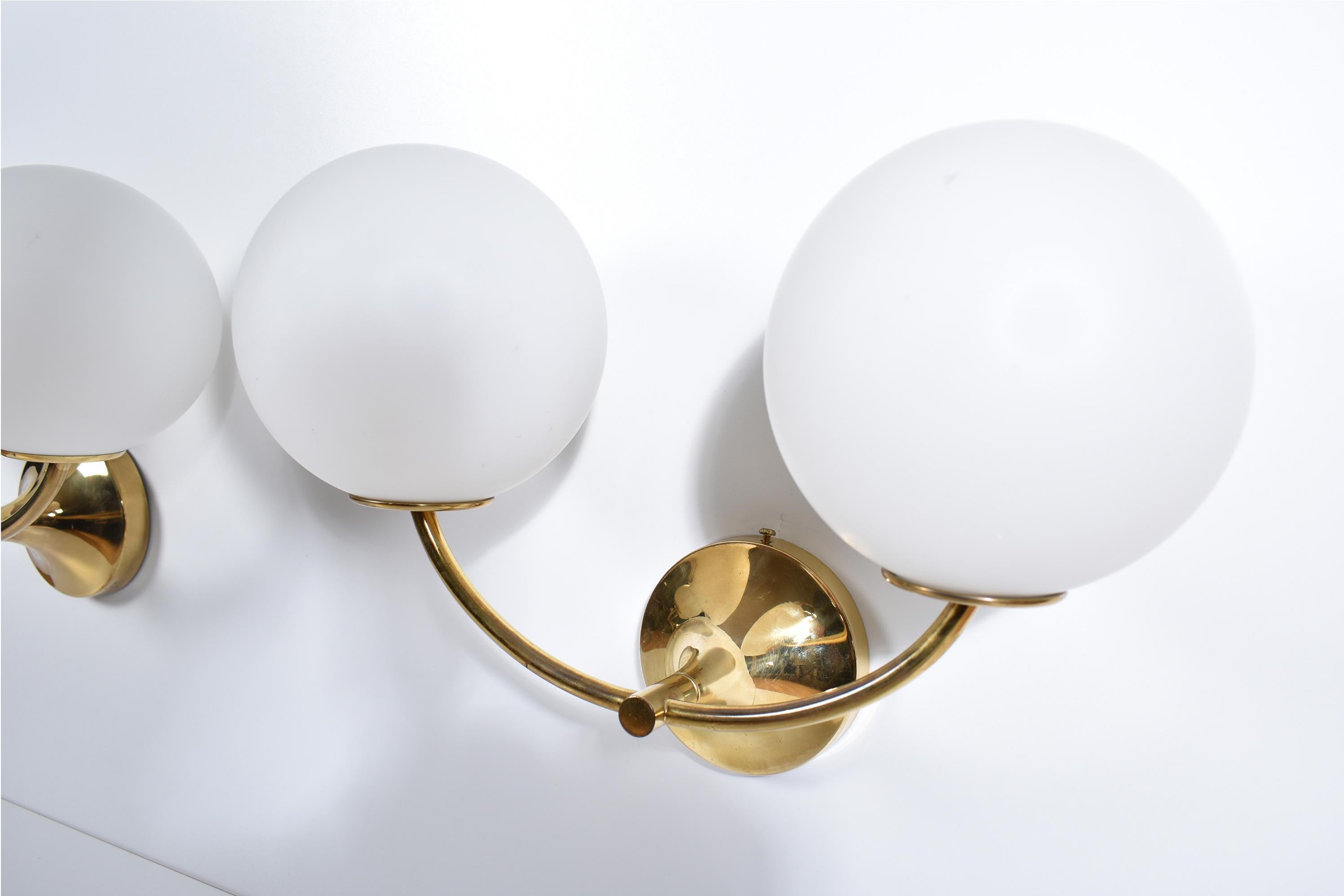 Swiss Brass Wall lights With Globes, Max Bill / E.R. Nele for Temde, Set of Four, 1960