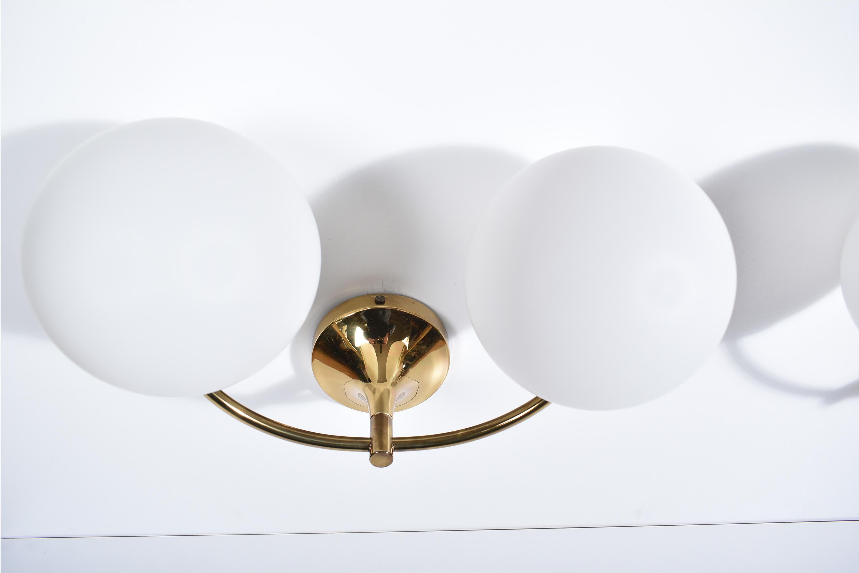 Polished Brass Wall lights With Globes, Max Bill / E.R. Nele for Temde, Set of Four, 1960