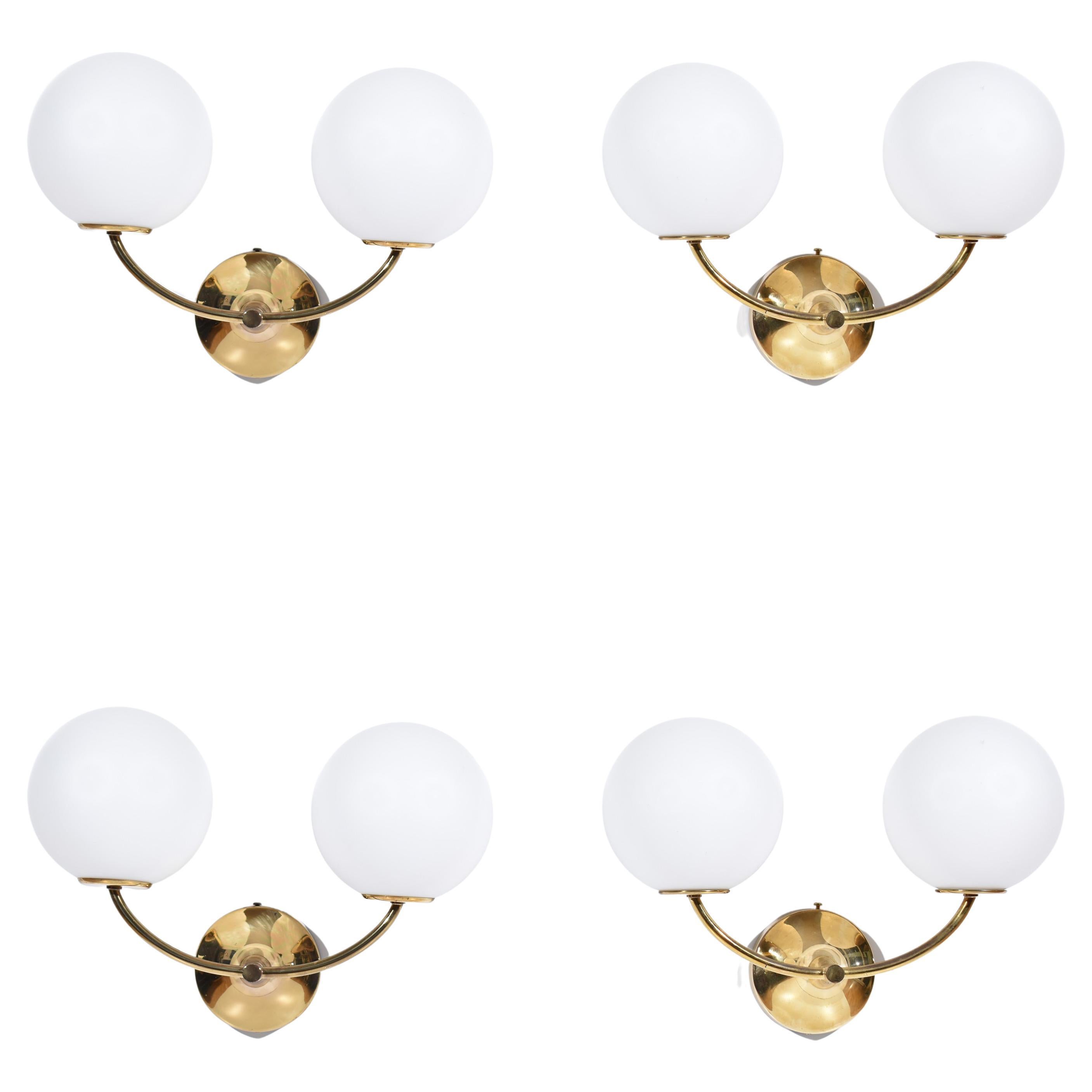 Brass Wall lights With Globes, Max Bill / E.R. Nele for Temde, Set of Four, 1960