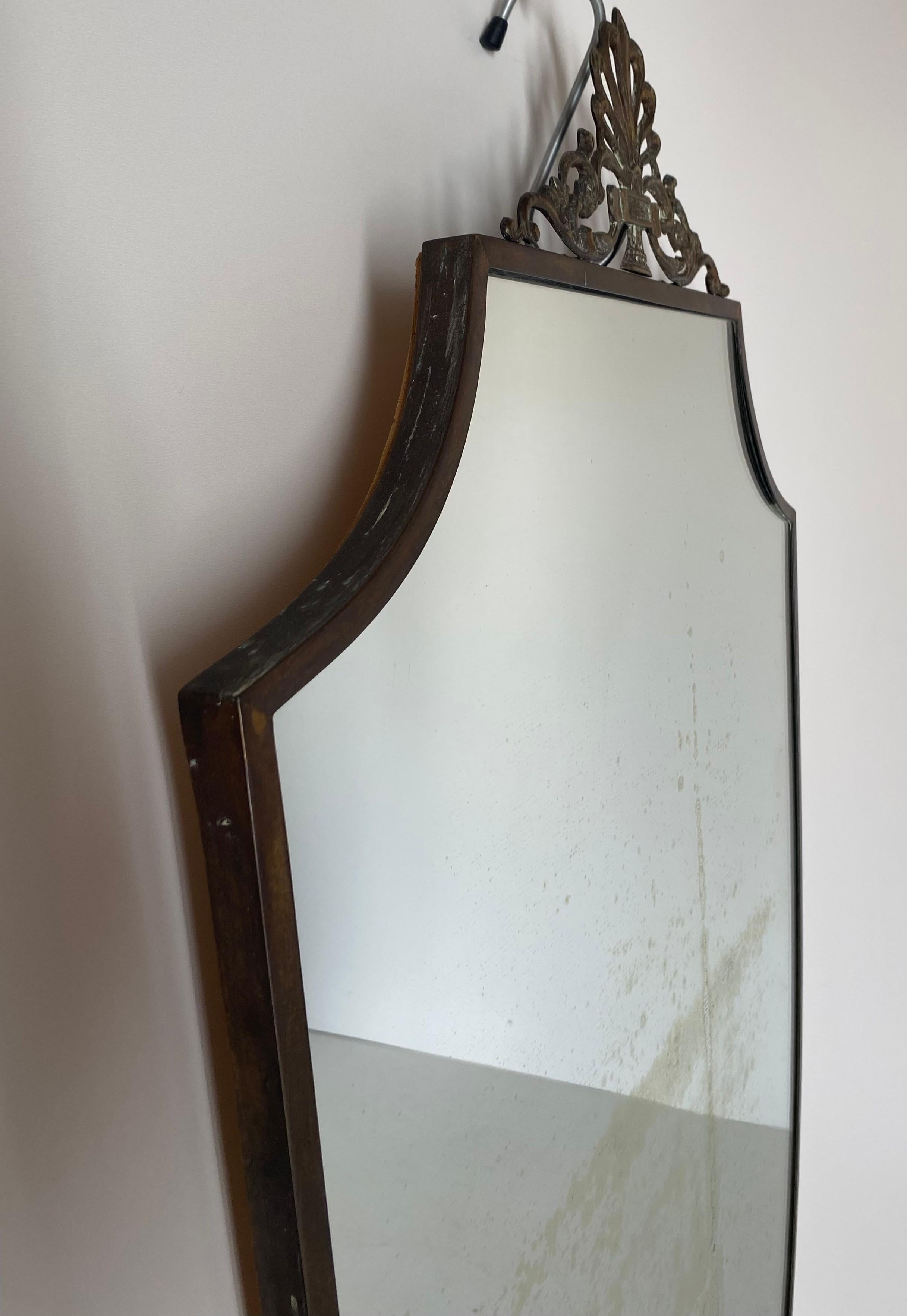 Mid-20th Century Brass Wall Mirror, 1940s, Italy