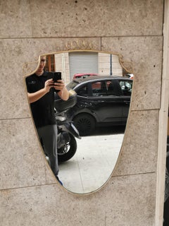 Brass Wall Mirror in the Shape of a Shield in the Style of Gio Ponti, Italy