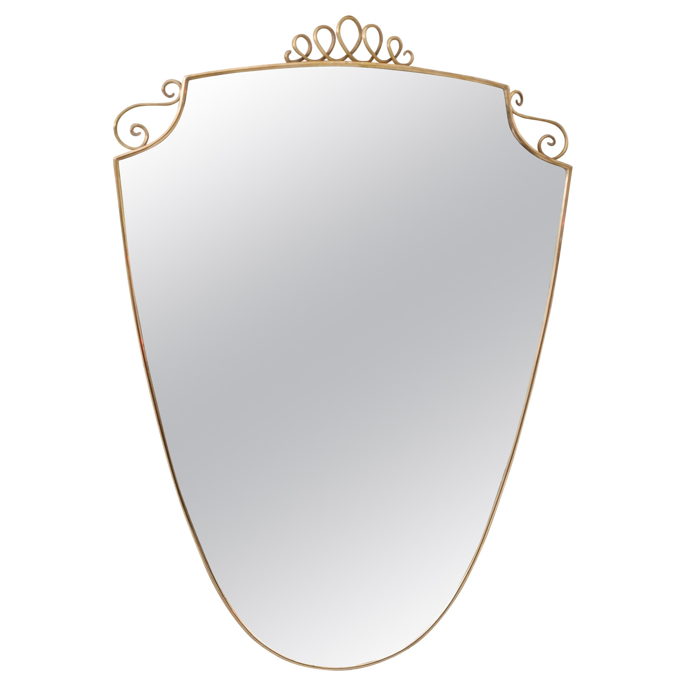 Brass Wall Mirror in the Shape of a Shield in the Style of Gio Ponti, Italy For Sale