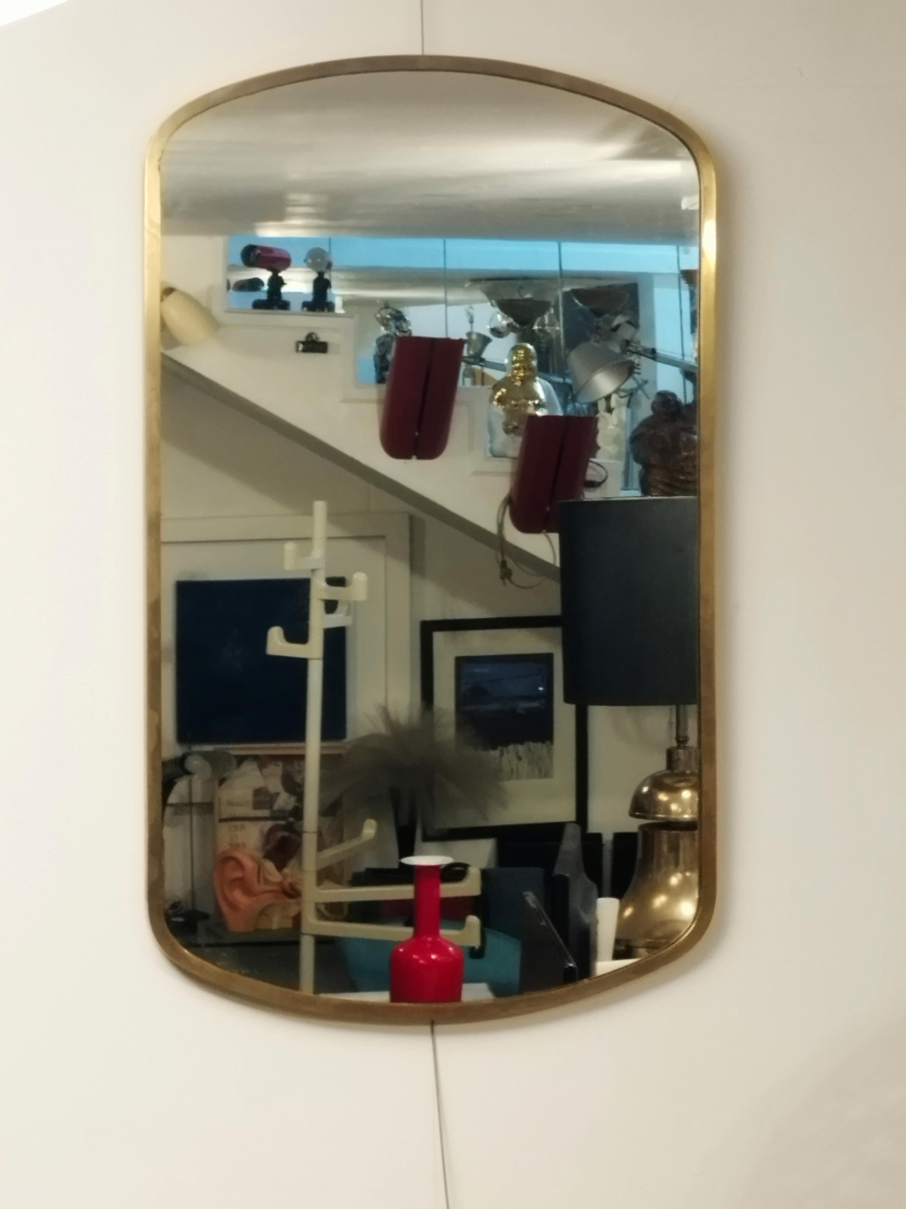 Mid-Century Modern Brass Wall Mirror, Italy 1970s For Sale