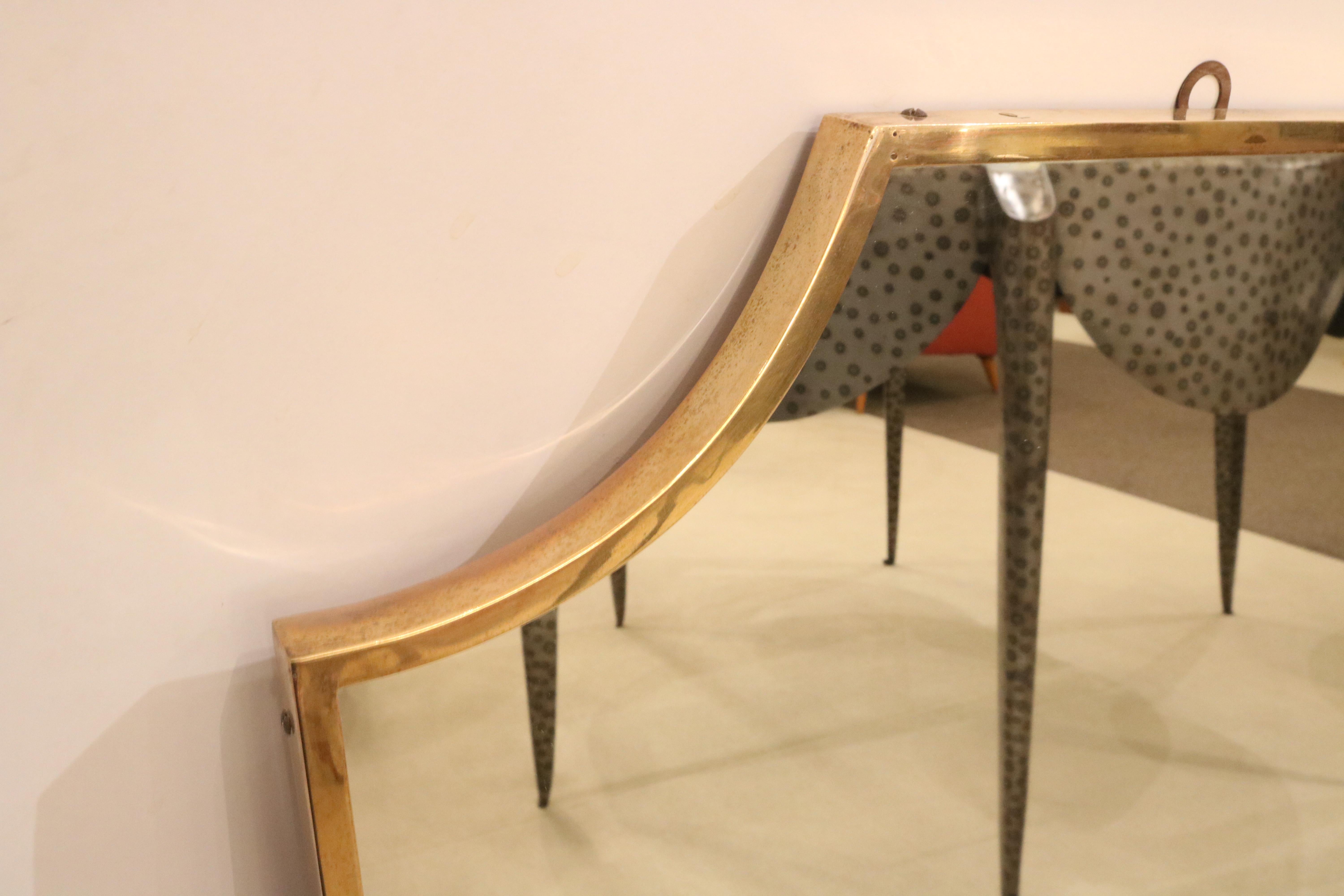 Italian Brass Wall Mirror, Italy Mid-20th Century