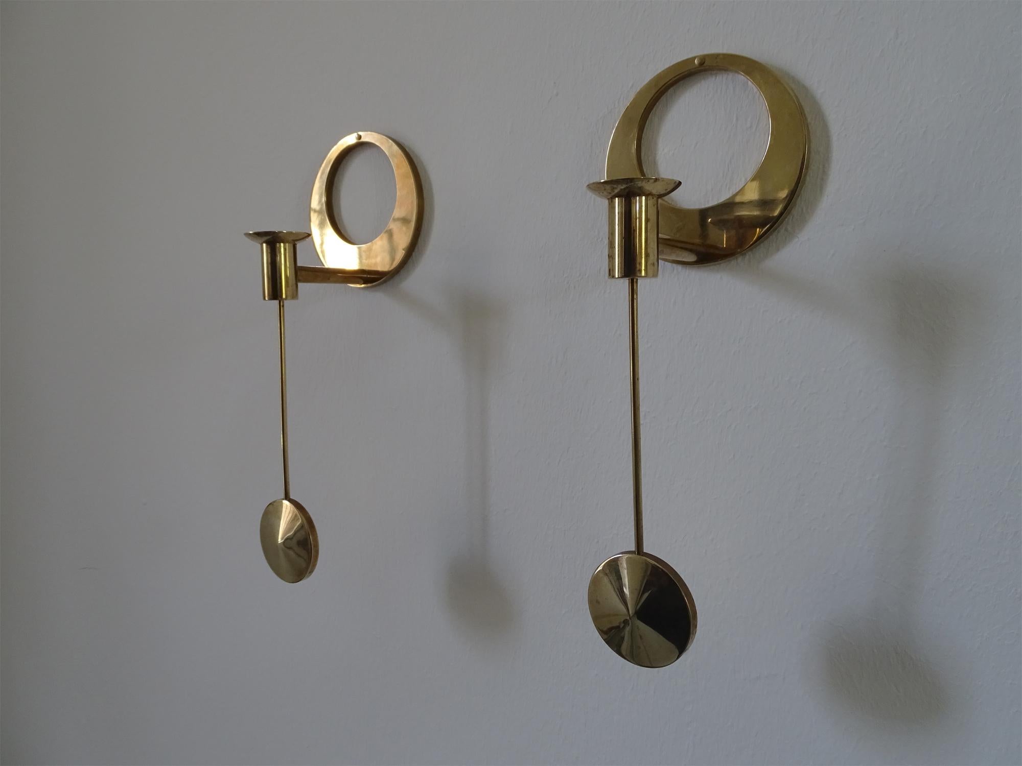 Mid-20th Century Brass Wall Mounted Candleholders by Artur Pe for Kolbäck, Sweden, 1950s