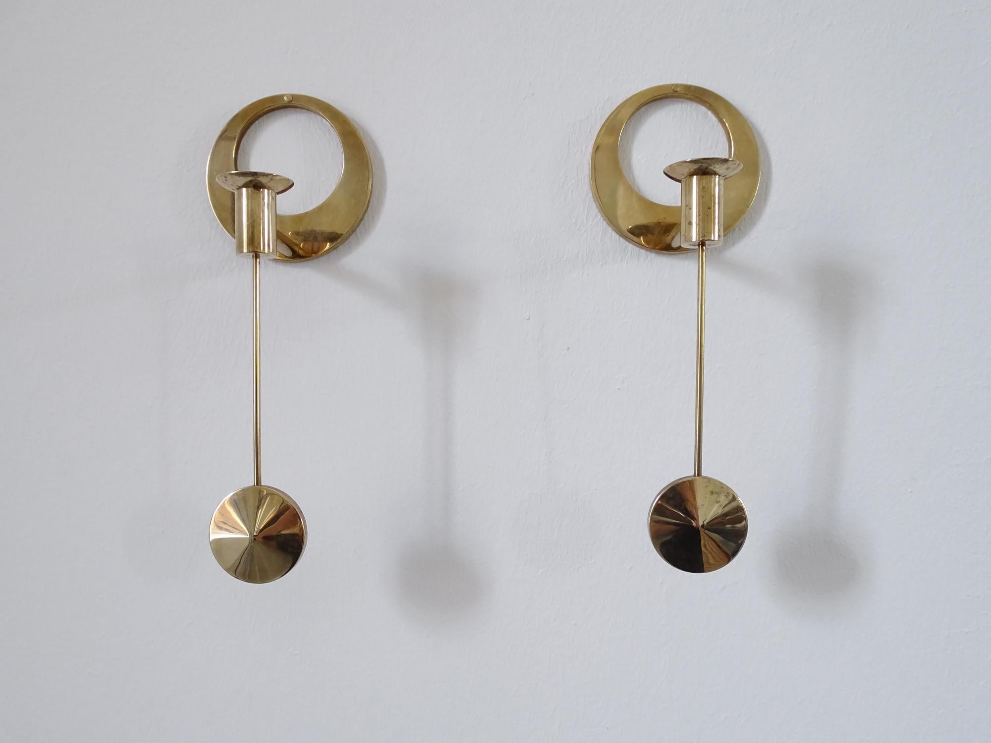 Brass Wall Mounted Candleholders by Artur Pe for Kolbäck, Sweden, 1950s 3