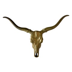 Brass Wall Mounted Longhorns Skull Sculpture