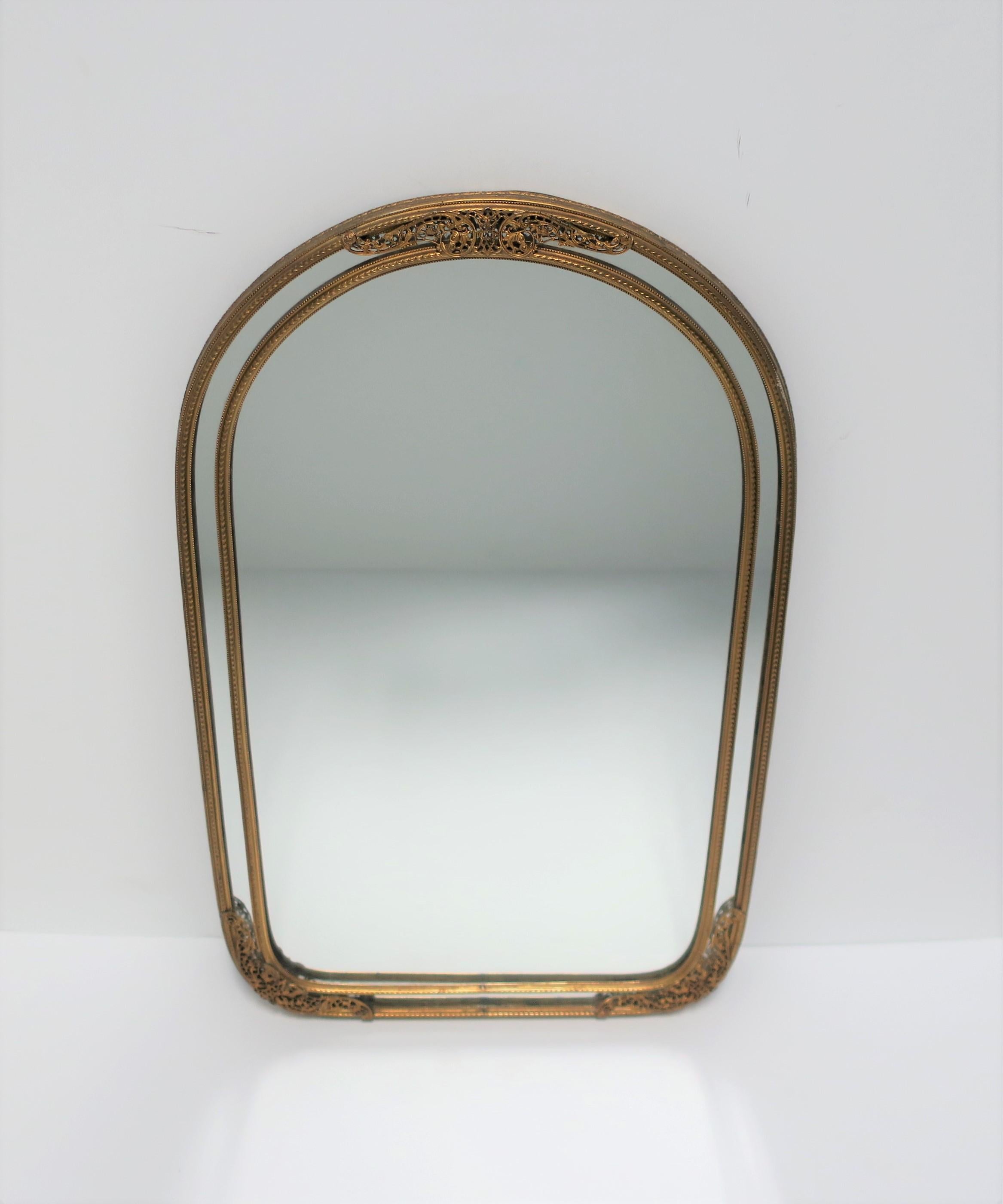 European Brass Wall or Vanity Mirror, Small In Good Condition For Sale In New York, NY