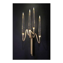 Brass Wall Sconce 4 Lights with Crystal LEDs and Gold Finish, Made in Italy