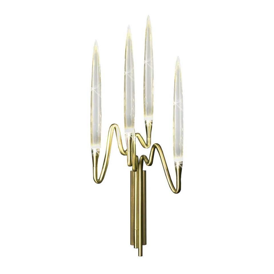 Modern Brass Wall Sconce 4 Lights with Crystal LEDs and Gold Finish, Made in Italy For Sale