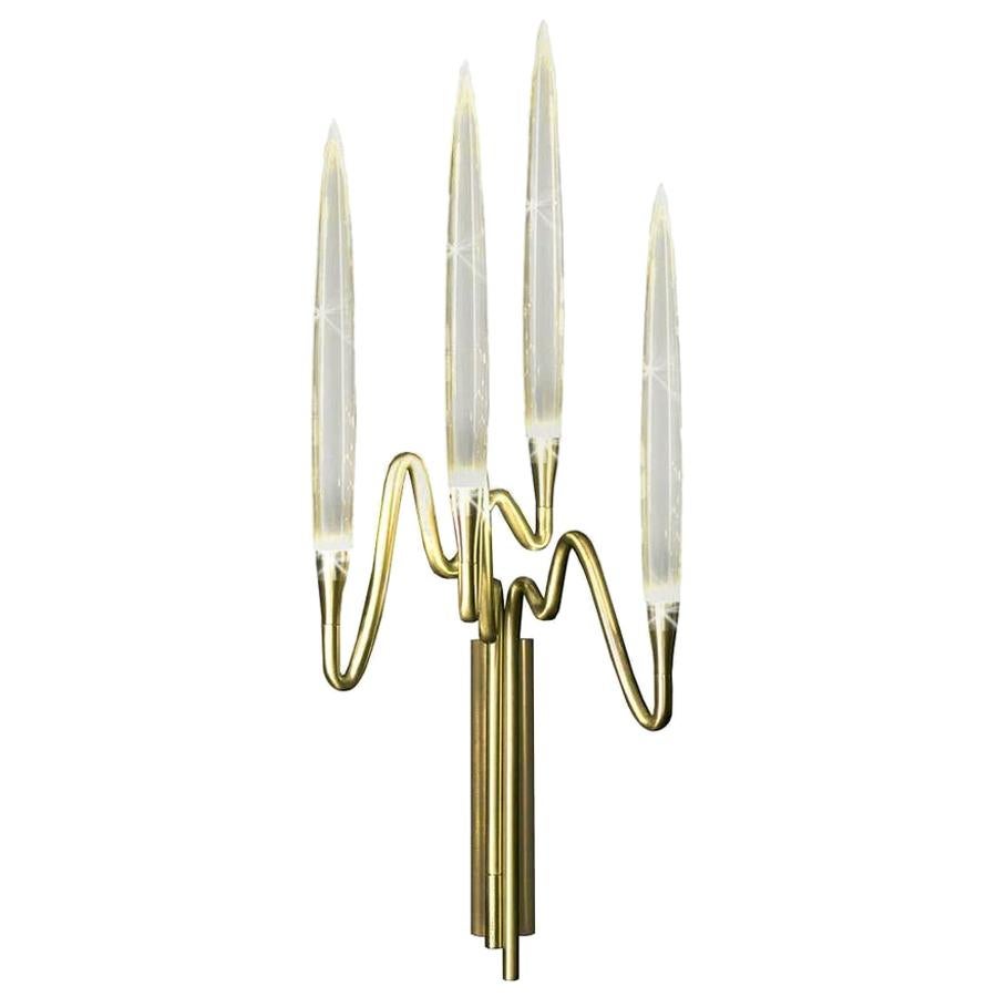Brass Wall Sconce 4 Lights with Crystal LEDs and Gold Finish, Made in Italy For Sale