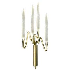 Brass Wall Sconce 4 Lights with Crystal LEDs and Gold Finish, Made in Italy