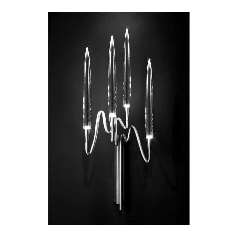 Italiano Applique in ottone a 4 luci con LED in cristallo e finitura in nichel, Made in Italy in vendita