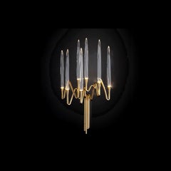 Brass Wall Sconce 7 Lights with Crystal LEDs and Gold Finish, Made in Italy