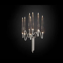 Applique murale en laiton à 7 lumières avec LED en cristal et finition en nickel, fabriquée en Italie