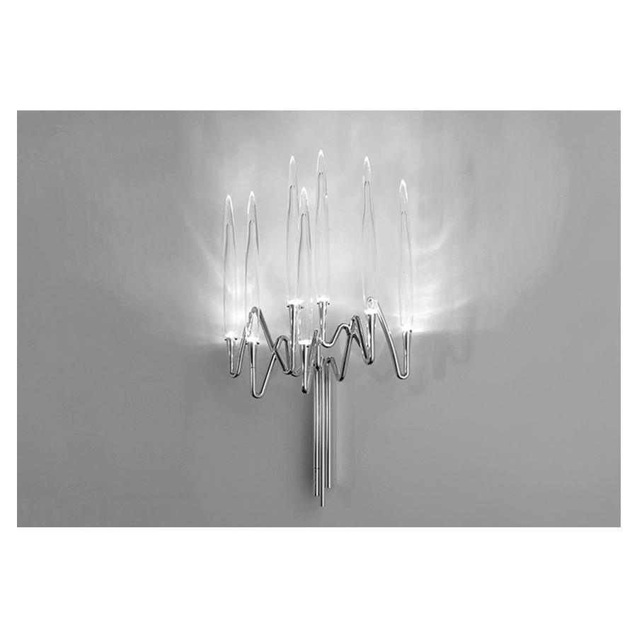 Modern Brass Wall Sconce 7 Lights with Crystal LEDs and Nickel Finish, Made in Italy For Sale