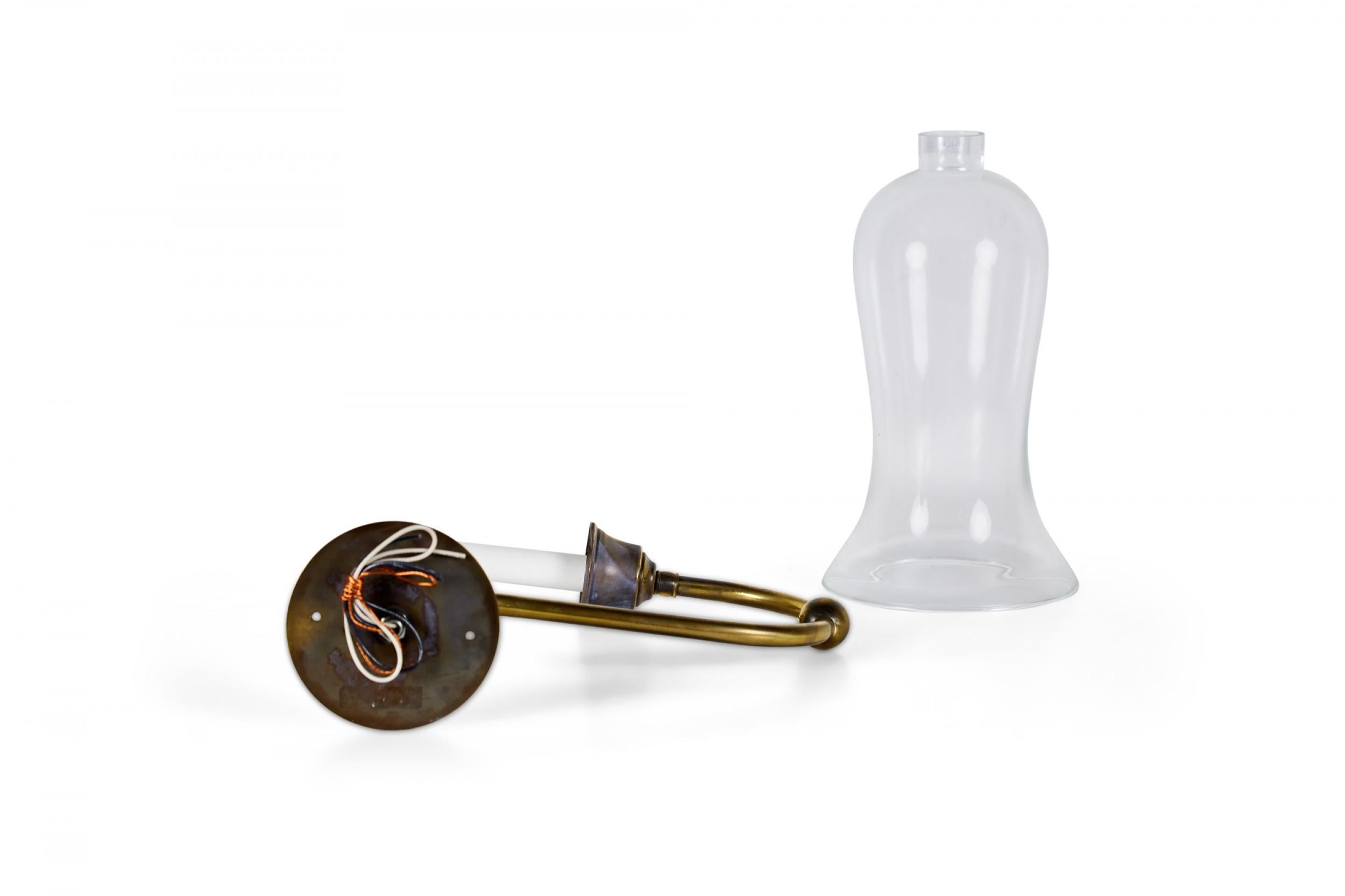Hand-Crafted Brass Wall Sconce with Glass Hurricane Globe For Sale