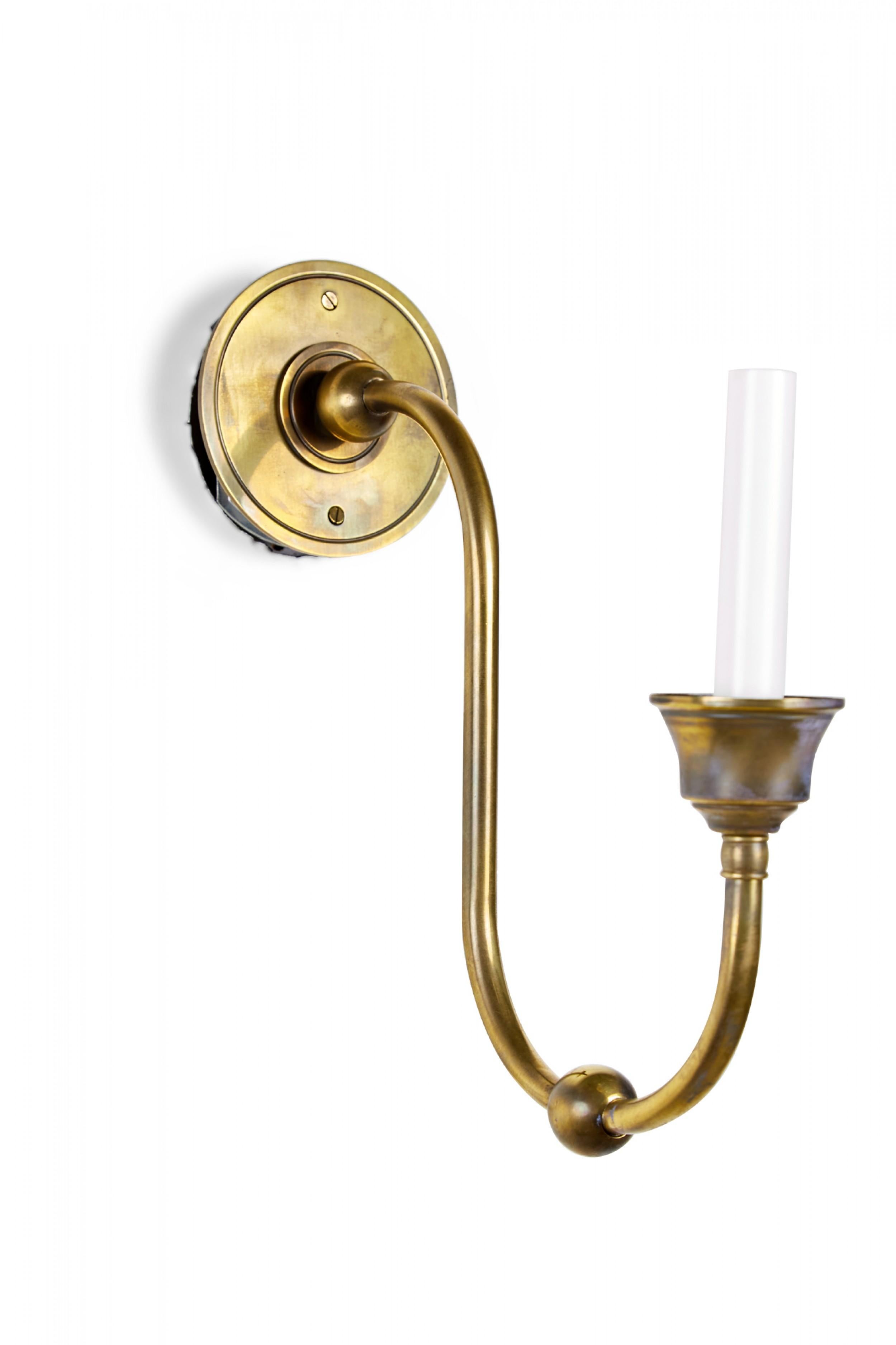 Brass Wall Sconce with Glass Hurricane Globe In Good Condition For Sale In Queens, NY