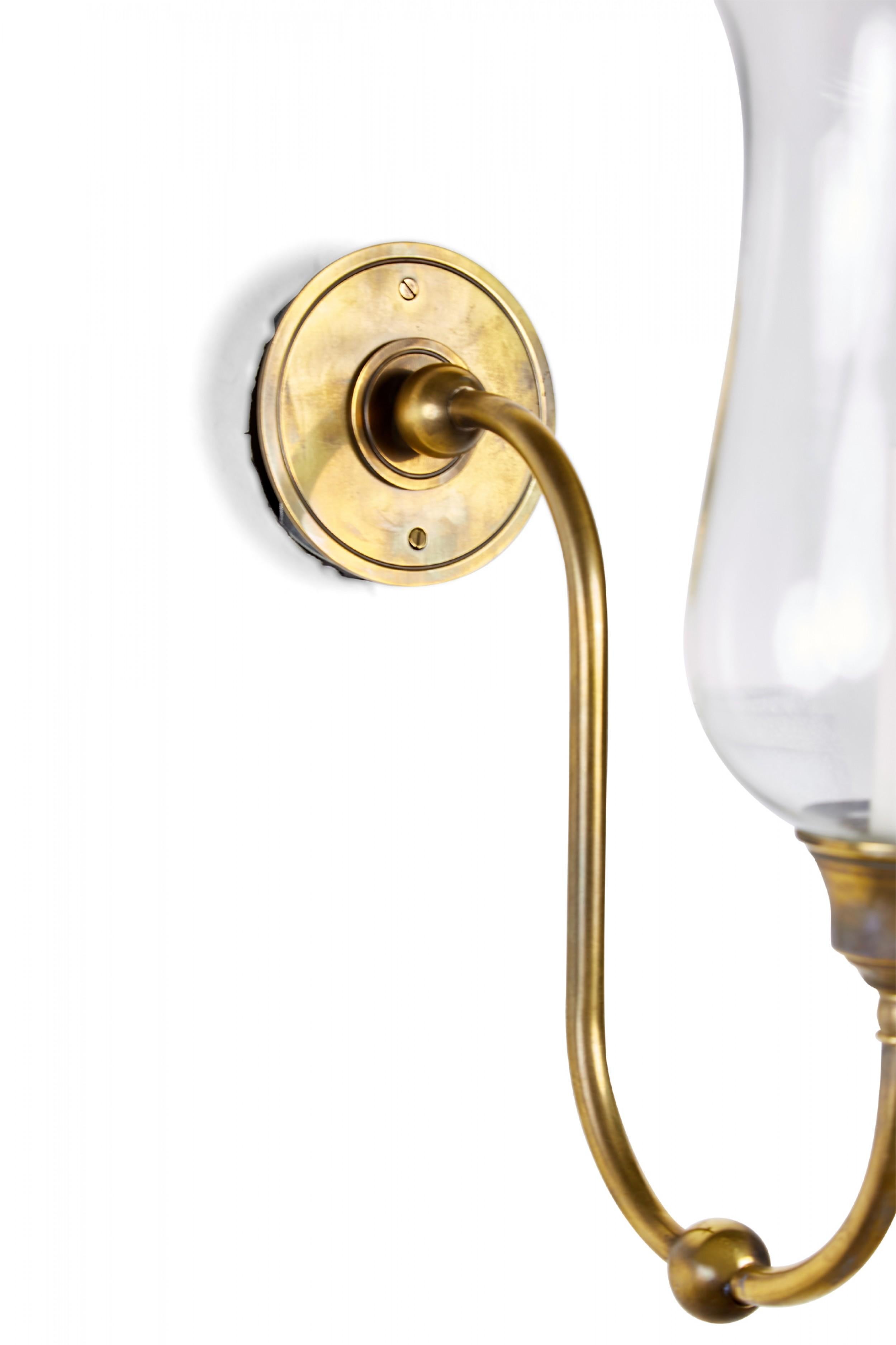 20th Century Brass Wall Sconce with Glass Hurricane Globe For Sale