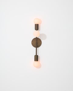Brass Wall Sconce with Opal Glass Globes – 24” Modern Vertical Lighting Fixture