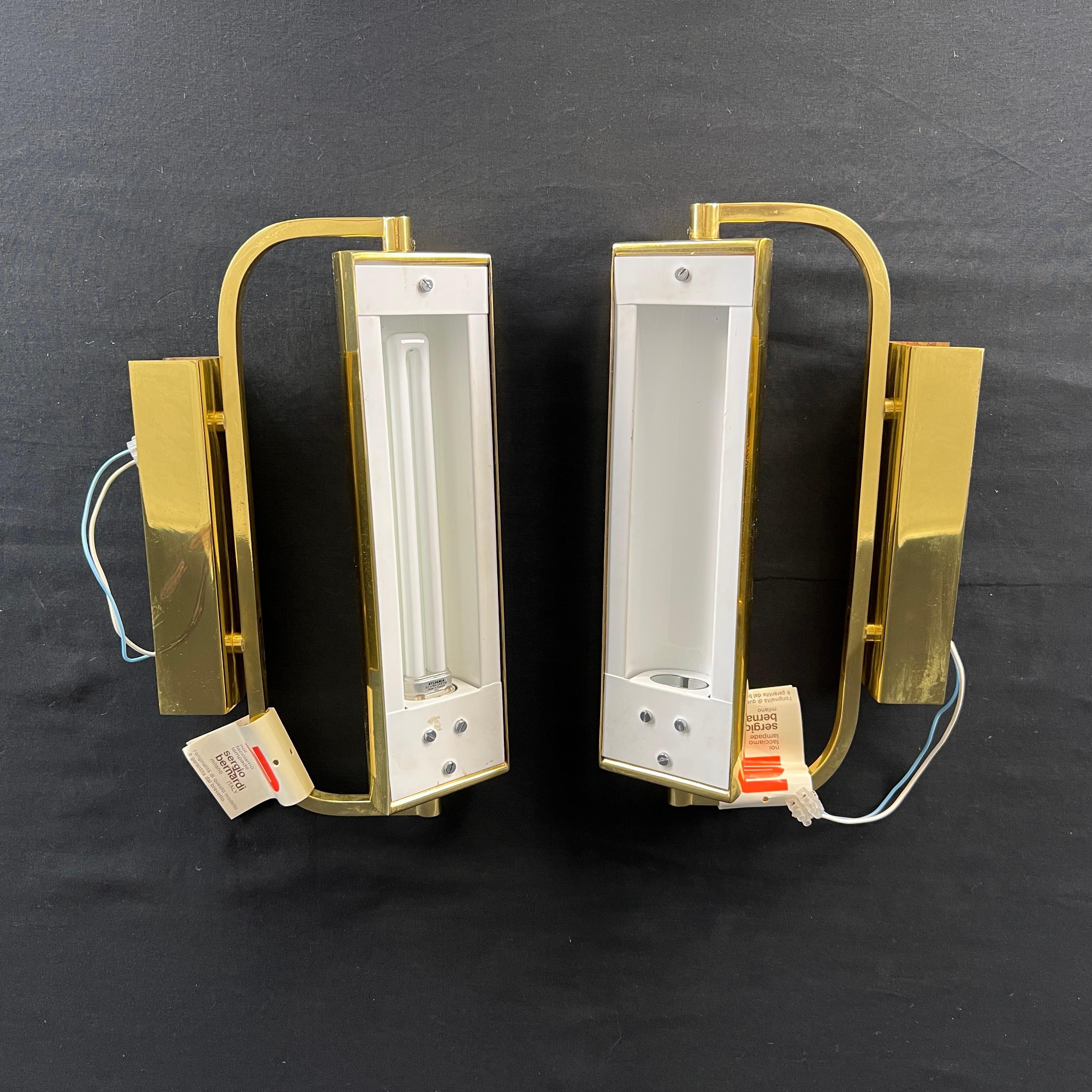 Mid-Century Modern Brass Wall Sconces by Sergio Bernardi, 1970s – A Pair For Sale
