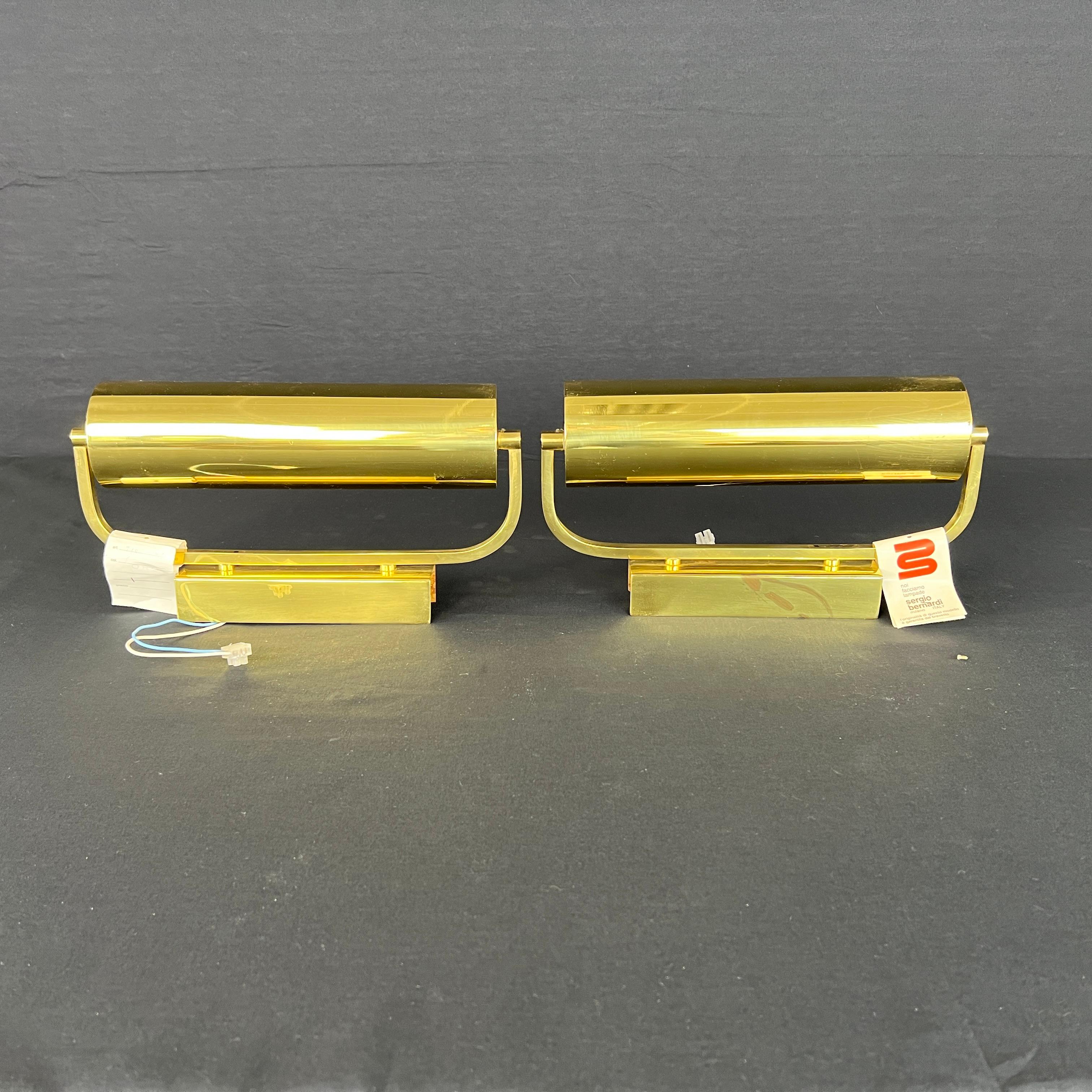 Brass Wall Sconces by Sergio Bernardi, 1970s – A Pair In Good Condition For Sale In Bridgeport, CT