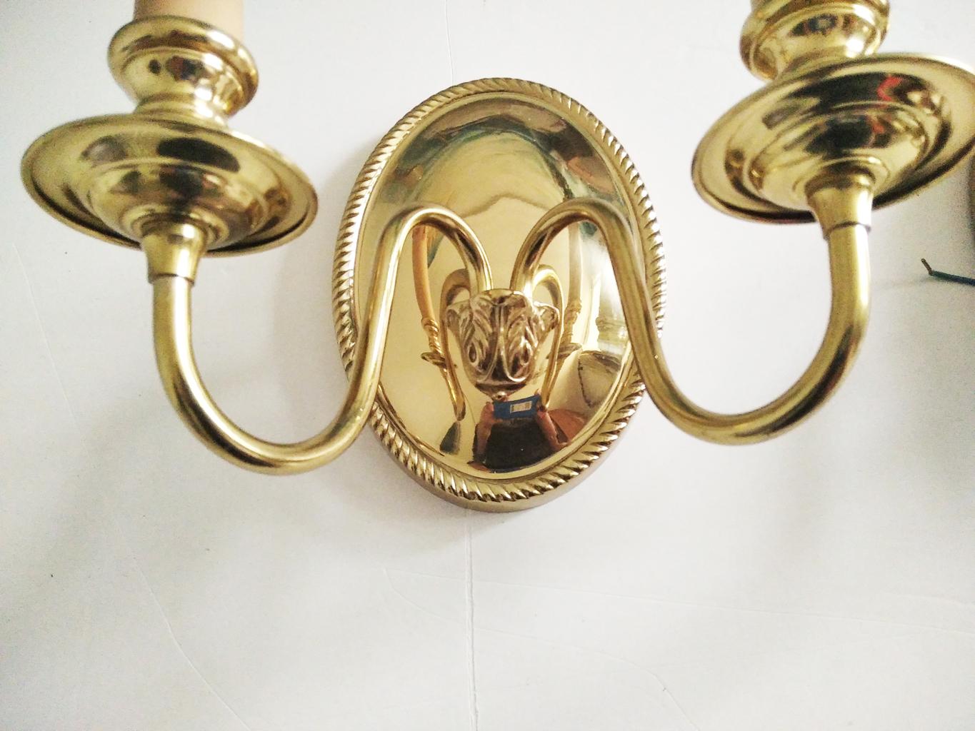 Wall Sconces With Two Lights Brass Gold Louis XVI Style, Mid 20th Century France 1
