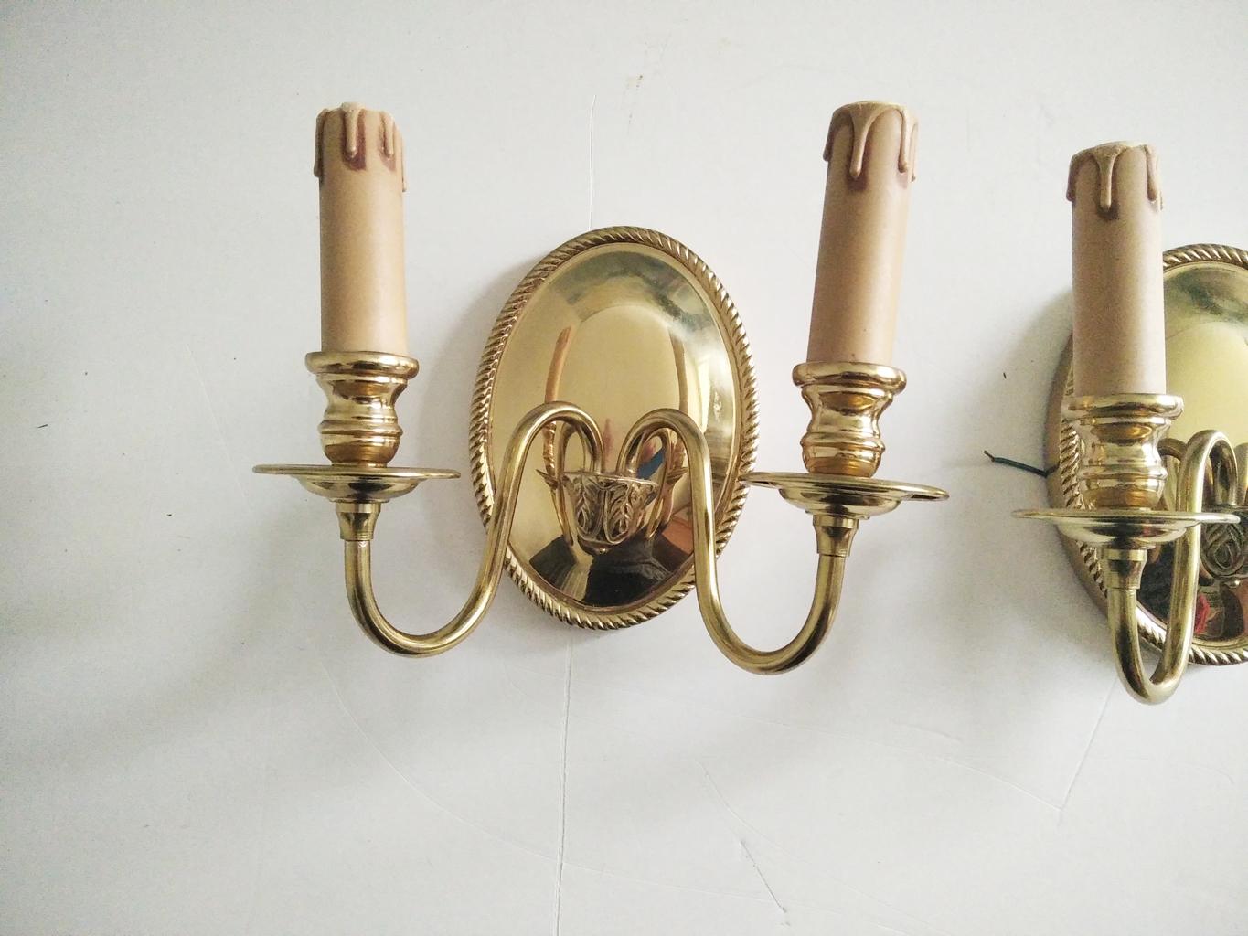 Wall Sconces With Two Lights Brass Gold Louis XVI Style, Mid 20th Century France 4