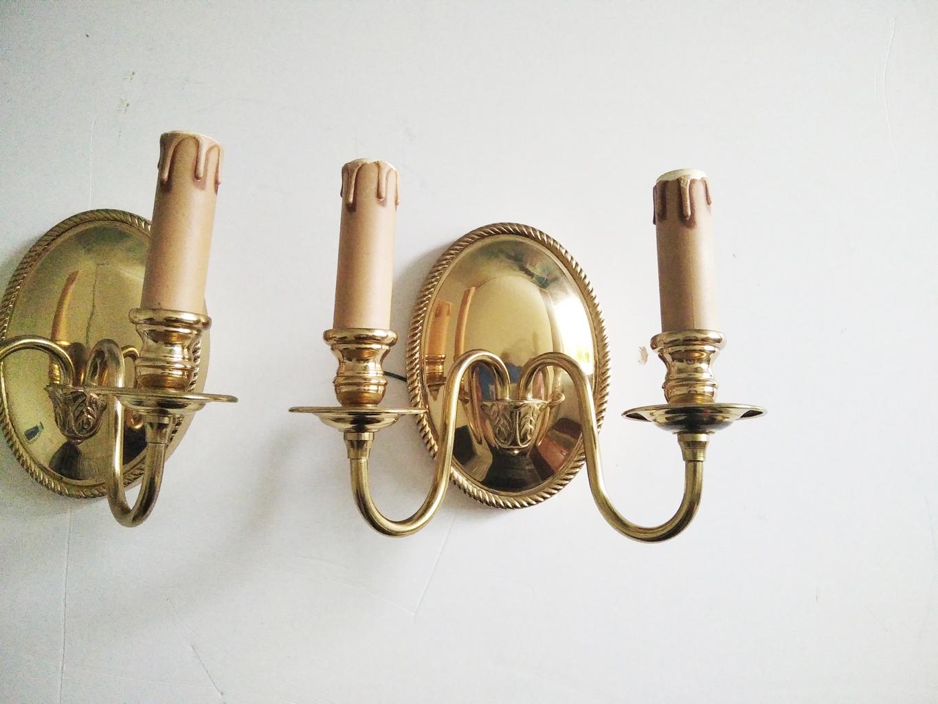 Wall Sconces With Two Lights Brass Gold Louis XVI Style, Mid 20th Century France 5
